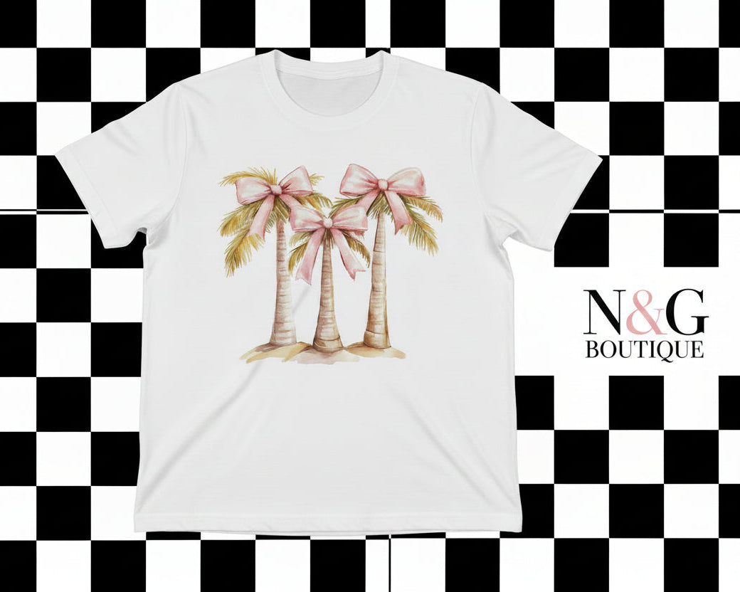 PALM TREES WITH PINK BOWS GLITTER CLEAR FILM #0001 (SUMMER)