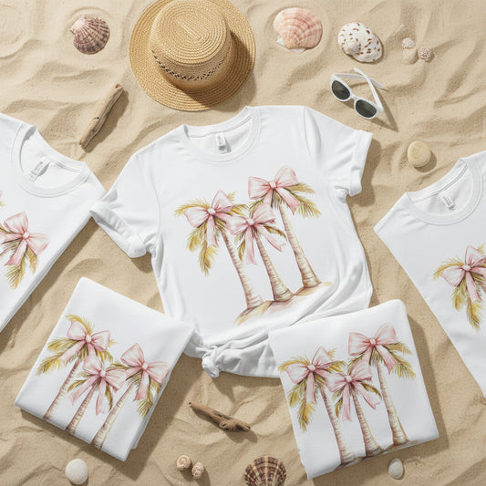 PALM TREES WITH PINK BOWS GLITTER CLEAR FILM #0001 (SUMMER)