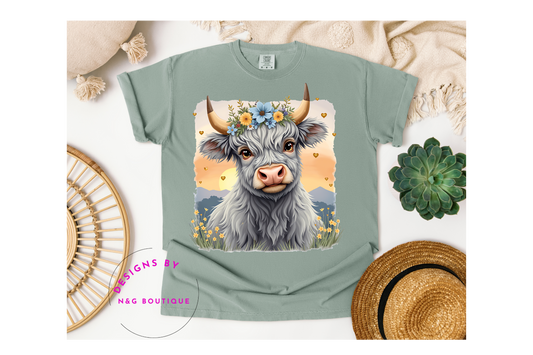 PREETY GREY HIGLANDCOW DTF OR SUBLIMATION PRINT#494