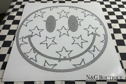 STAR SMILEY SPANGLE BLUE AND SILVER #0018 (ALL SEASON) (CHENILLE PATCHES)