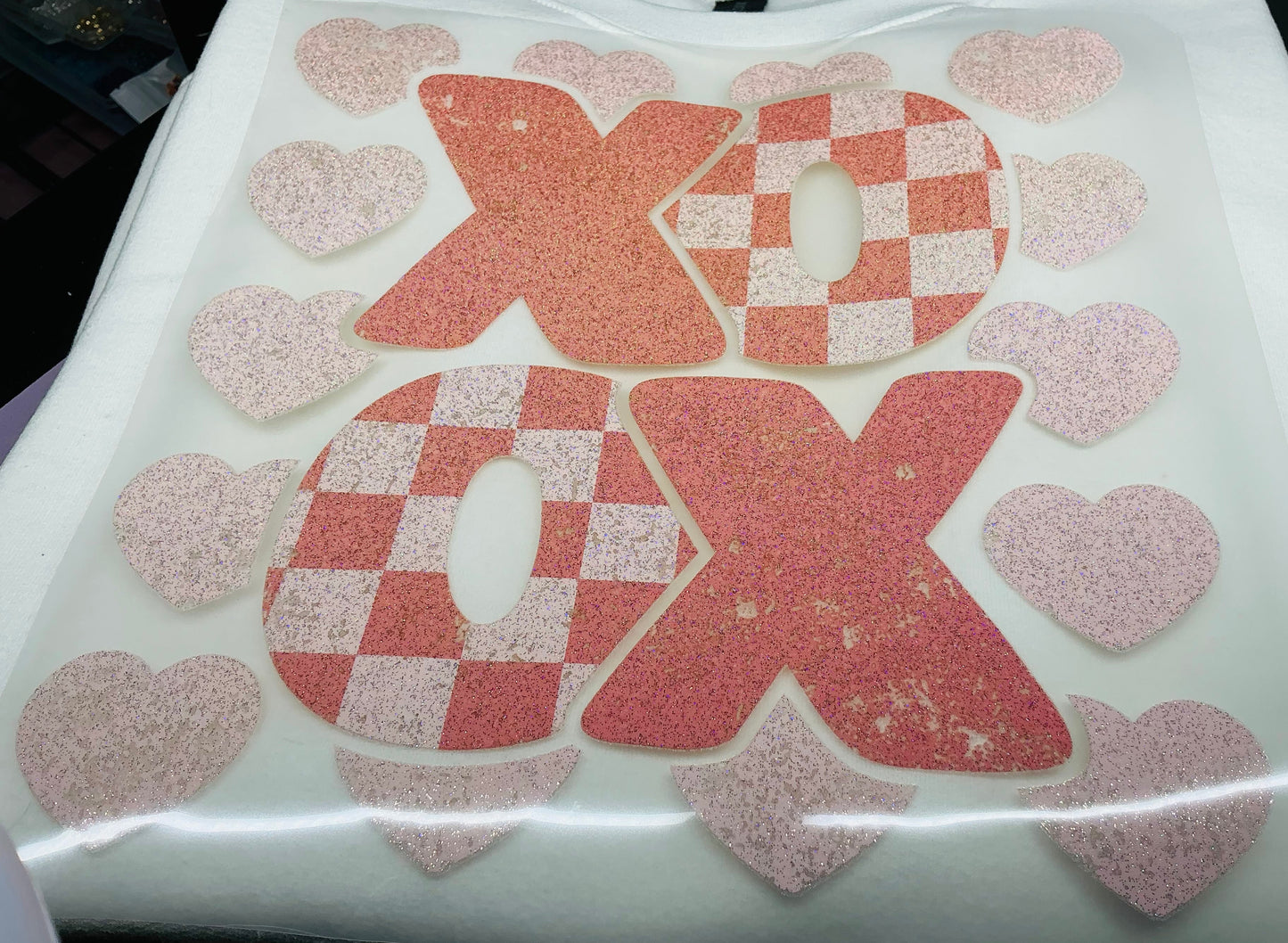 DISTRESSED XOXO HEARTS GLITTER TRANSFER #0007 (VALENTINE)