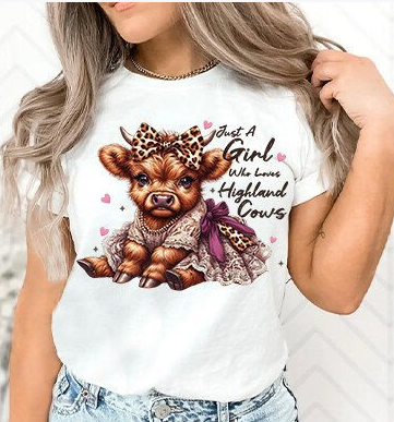 Retro Just A Girl Who Loves Highland Cow #089 Available in Sublimation and DTF Just Pick Your Shirt