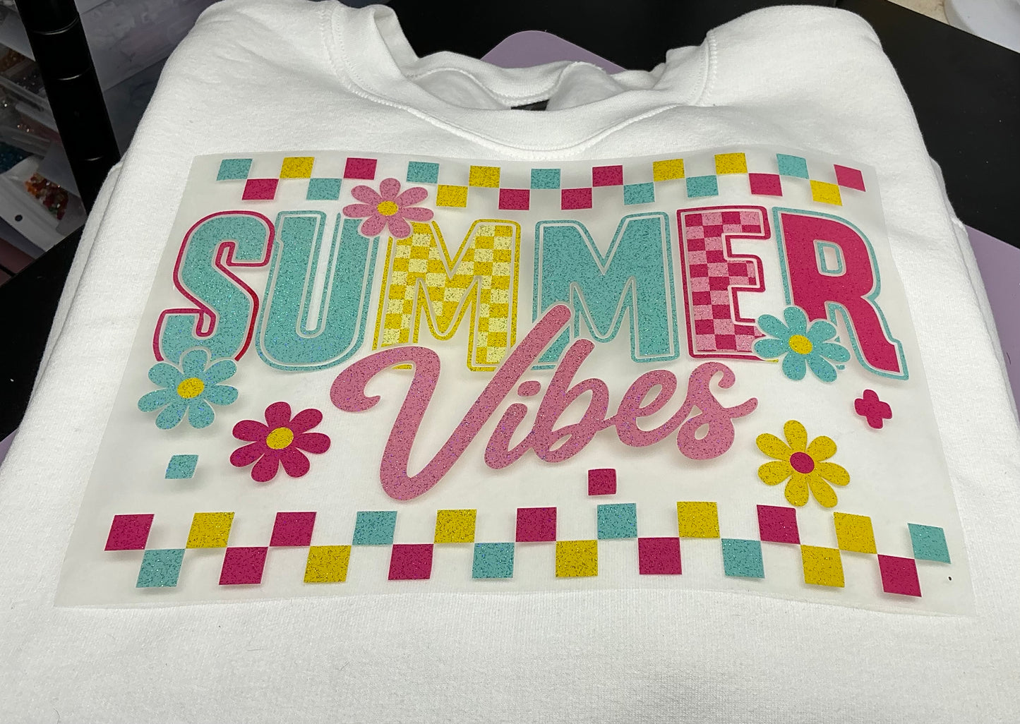 SUMMER VIBES PINK & TEAL GLITTER CLEAR FILM #0002 (SUMMER)