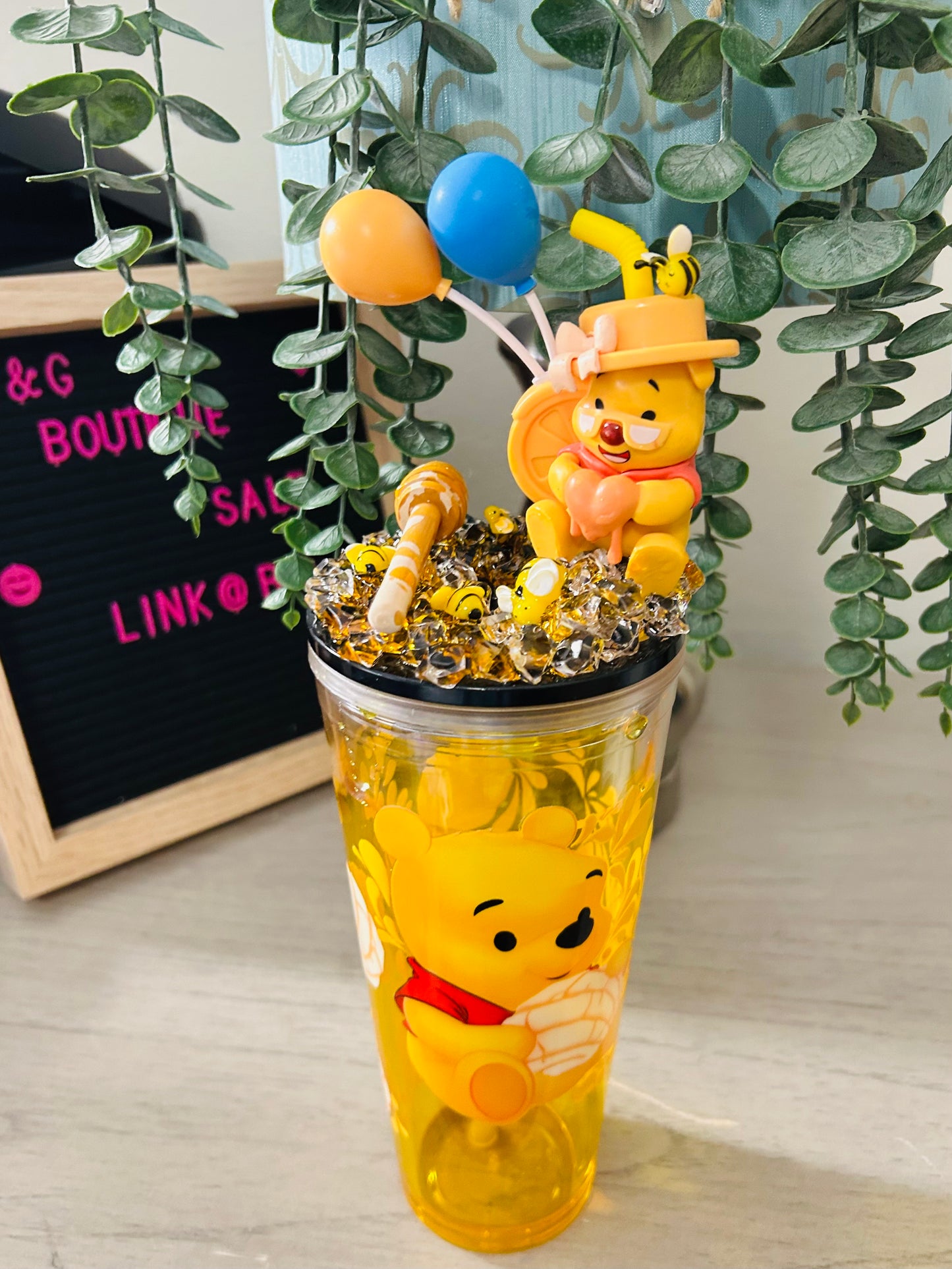 Premade Winnie Decorated Top 24 oz Double Wall Honey Drip Tumbler